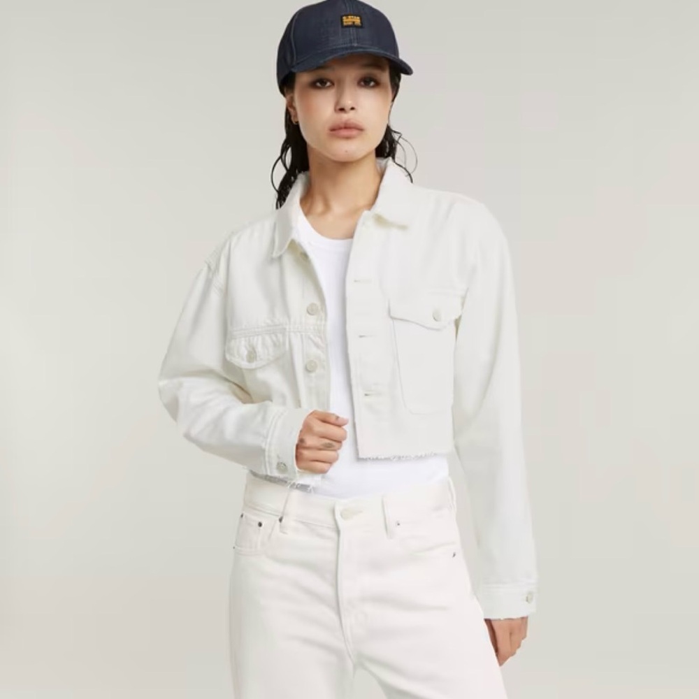 G-star Cropped Wander Jacket Destroyed  Denim Button White Size M $180